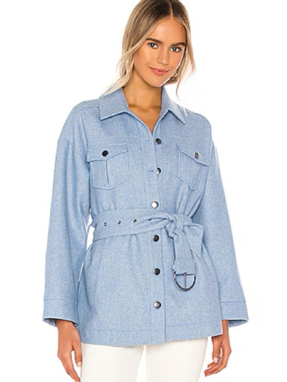 Lovers + Friends Mia Wool Blend Belted Coat Confetti Blue XS